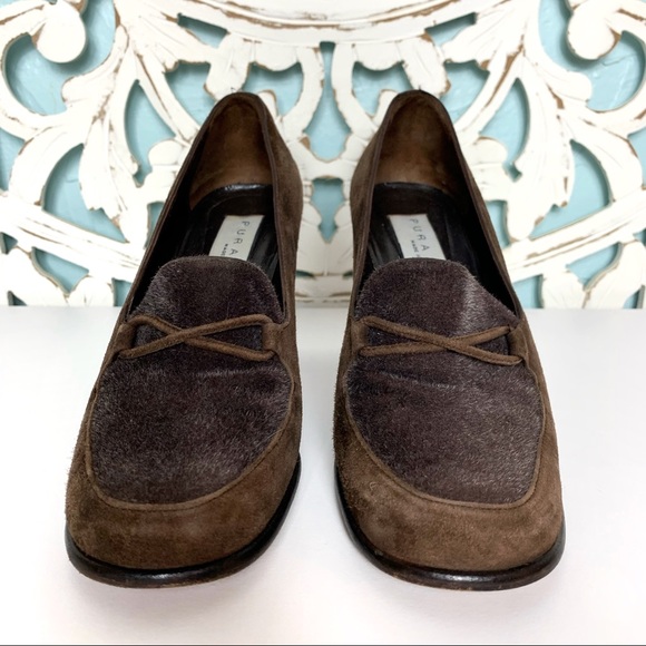 Pura Lopez Brown Suede Chunky Heel Loafer